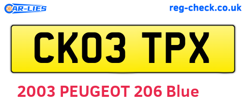 CK03TPX are the vehicle registration plates.