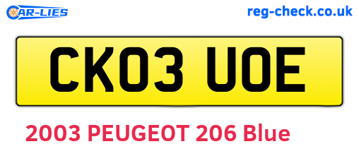 CK03UOE are the vehicle registration plates.