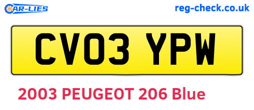 CV03YPW are the vehicle registration plates.