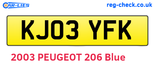 KJ03YFK are the vehicle registration plates.