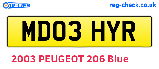 MD03HYR are the vehicle registration plates.