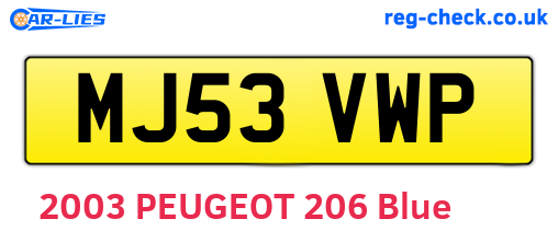 MJ53VWP are the vehicle registration plates.