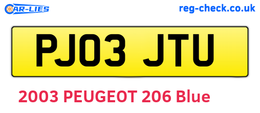 PJ03JTU are the vehicle registration plates.