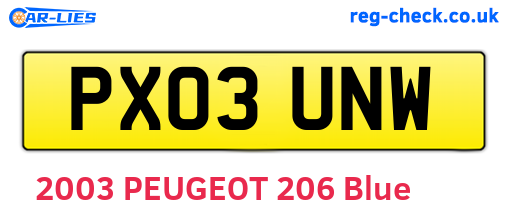 PX03UNW are the vehicle registration plates.