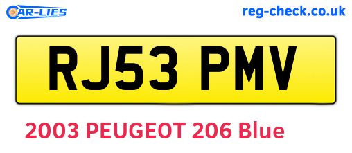 RJ53PMV are the vehicle registration plates.