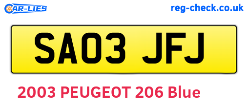 SA03JFJ are the vehicle registration plates.