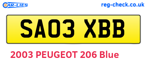 SA03XBB are the vehicle registration plates.
