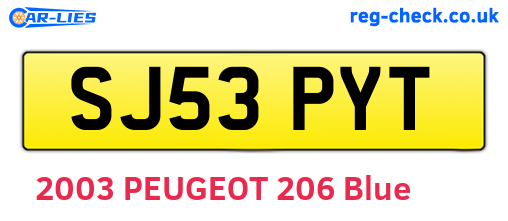 SJ53PYT are the vehicle registration plates.