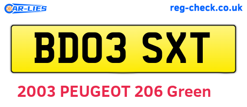 BD03SXT are the vehicle registration plates.