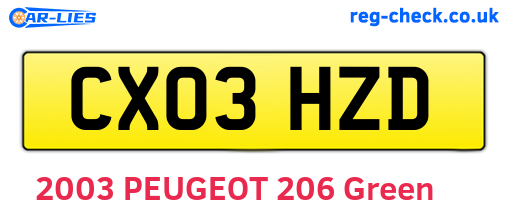 CX03HZD are the vehicle registration plates.