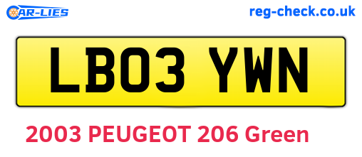 LB03YWN are the vehicle registration plates.