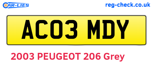 AC03MDY are the vehicle registration plates.