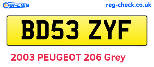 BD53ZYF are the vehicle registration plates.