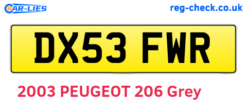 DX53FWR are the vehicle registration plates.