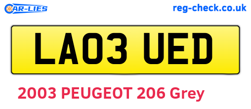 LA03UED are the vehicle registration plates.
