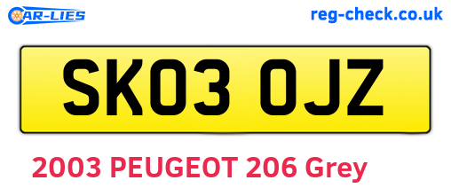 SK03OJZ are the vehicle registration plates.