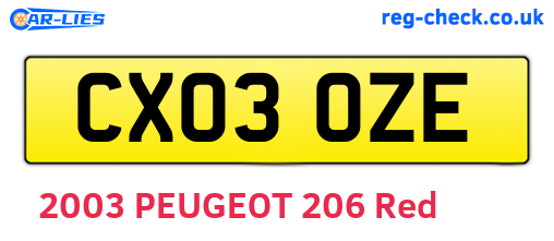 CX03OZE are the vehicle registration plates.