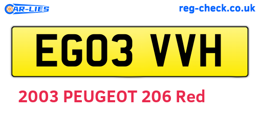EG03VVH are the vehicle registration plates.