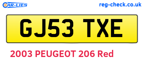 GJ53TXE are the vehicle registration plates.