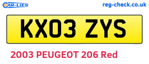KX03ZYS are the vehicle registration plates.