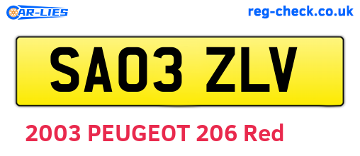 SA03ZLV are the vehicle registration plates.