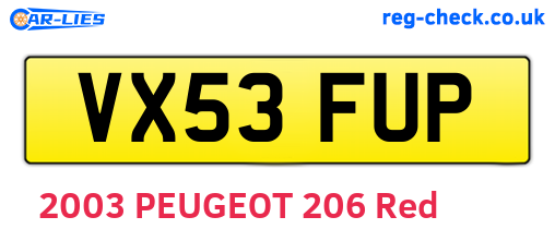 VX53FUP are the vehicle registration plates.