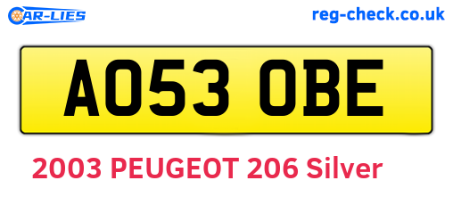 AO53OBE are the vehicle registration plates.