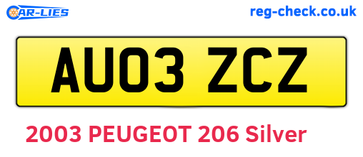 AU03ZCZ are the vehicle registration plates.
