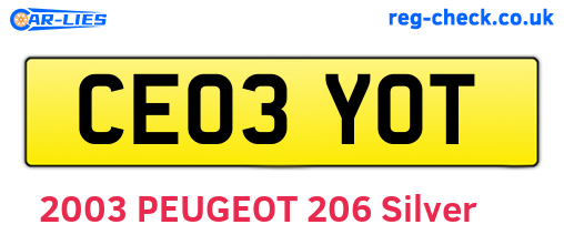 CE03YOT are the vehicle registration plates.