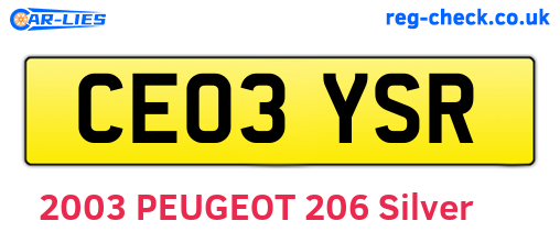 CE03YSR are the vehicle registration plates.