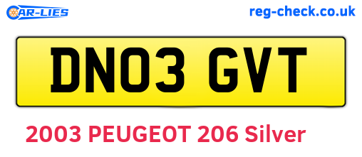DN03GVT are the vehicle registration plates.