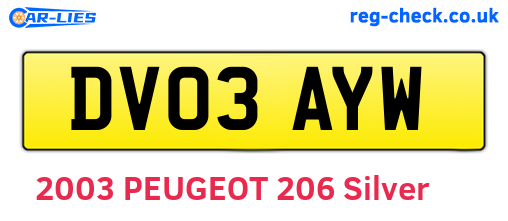 DV03AYW are the vehicle registration plates.