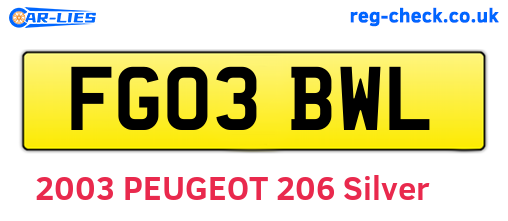 FG03BWL are the vehicle registration plates.