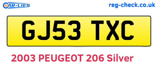 GJ53TXC are the vehicle registration plates.