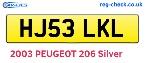 HJ53LKL are the vehicle registration plates.