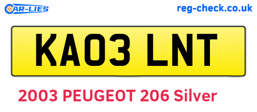 KA03LNT are the vehicle registration plates.