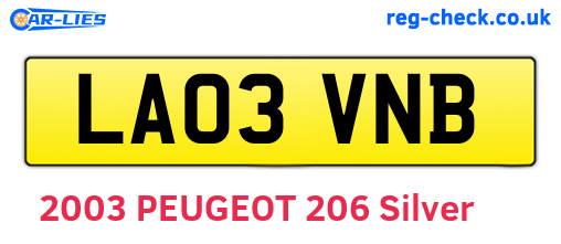 LA03VNB are the vehicle registration plates.