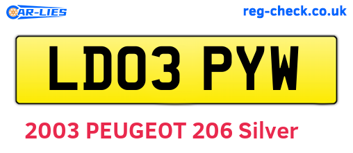 LD03PYW are the vehicle registration plates.