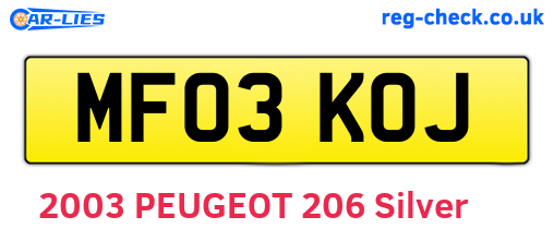 MF03KOJ are the vehicle registration plates.