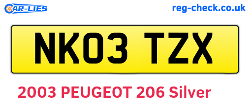 NK03TZX are the vehicle registration plates.