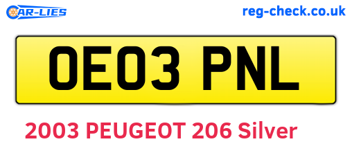 OE03PNL are the vehicle registration plates.