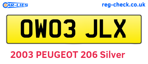 OW03JLX are the vehicle registration plates.
