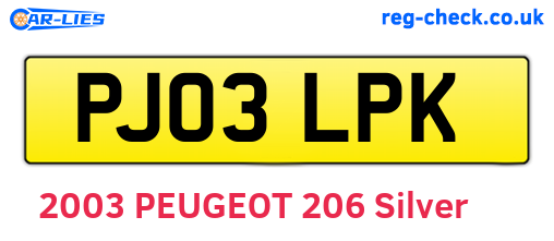 PJ03LPK are the vehicle registration plates.