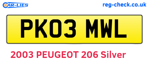 PK03MWL are the vehicle registration plates.