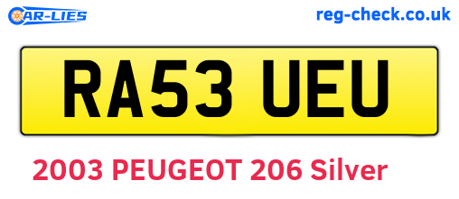 RA53UEU are the vehicle registration plates.