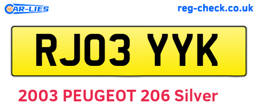 RJ03YYK are the vehicle registration plates.