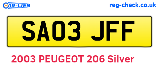 SA03JFF are the vehicle registration plates.