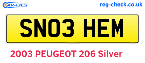 SN03HEM are the vehicle registration plates.