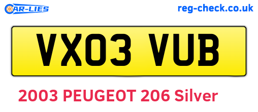 VX03VUB are the vehicle registration plates.