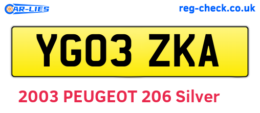 YG03ZKA are the vehicle registration plates.